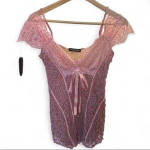 Vintage Ann Ferriday Pink Lace Top